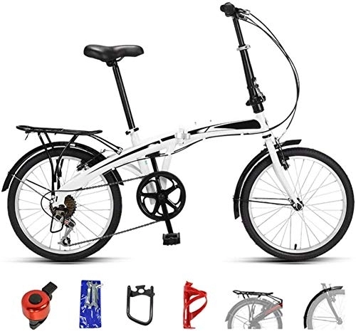 Folding Bike : RENXR Folding Bicycle 7-Speed Mountain Bike Double Disc Brake Full Suspension Bicycle Off-Road Variable Speed Bikes for Men And Women, 20Inch, White