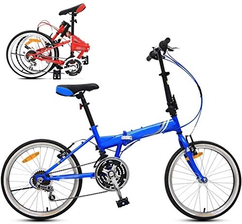 Folding Bike : RENXR Kids Mountain Bike 20-Inch Folding Bicycle 21-Speed Cycling Commuter Lightweight Shock Absorption Women's / Adult / Student / Car Bike, Blue