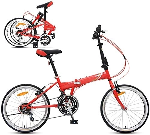 Folding Bike : RENXR Kids Mountain Bike 20-Inch Folding Bicycle 21-Speed Cycling Commuter Lightweight Shock Absorption Women's / Adult / Student / Car Bike, Red