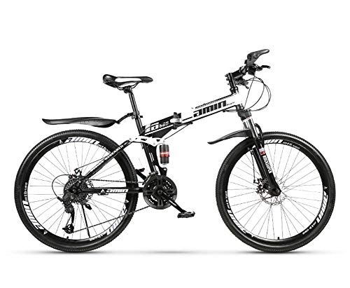 Folding Bike : RHSMW 26 Inches Boy Mountain Bike, 30 Speed Spoke Wheel Folding Carbon Steel Bicycles, Double Shock Variable Speed Bicycle, Unisex, White, 26in (27 speed)