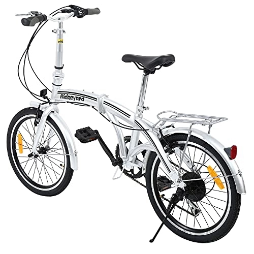 Folding Bike : Ridgeyard 20" 6 Speed Folding Foldable Adjustable City Bike Bicycle Shimano (Silver-2)