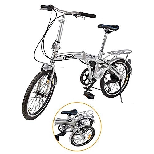 Folding Bike : Ridgeyard 20" 6 Speed Silver Folding Foldable Adjustable City Bike Bicycles School Sports Shimano