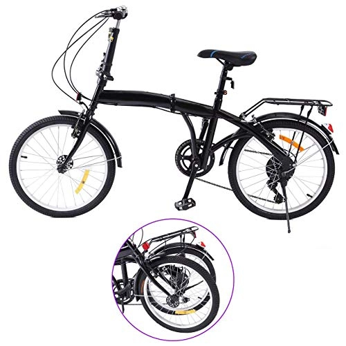 Folding Bike : Ridgeyard 20 Inch 6-Speed Folding Foldable Bicycle with Rear Bracket LED Battery Light (Black)