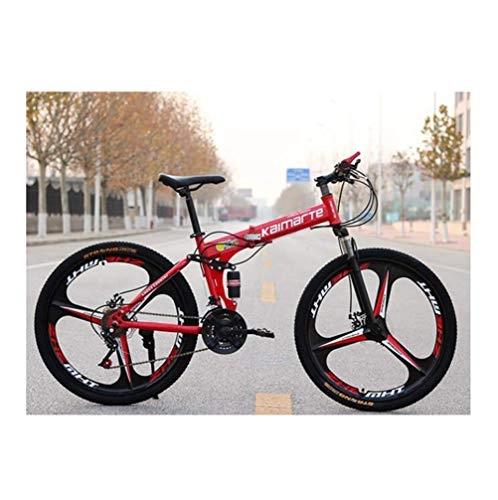 Folding Bike : Riding Damping Mountain Bike 26 Inch Overall Wheel 21 Speed Dual Disc Brakes City Road Bicycle (Color : Red)