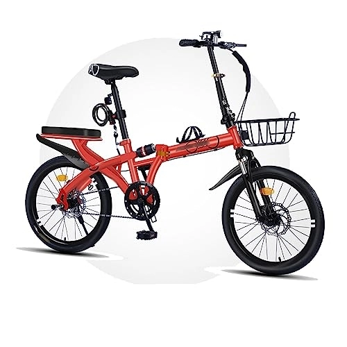 Folding Bike : RINGGLO 16inch Folding Youth / Adult Dual Disc Brake Mountain Bike, Carbon Steel Frame and 7 Speed, Foldable Bicycle for Sport Outdoor Cycling Commuting, From Adults To Children, Red, 7 speed