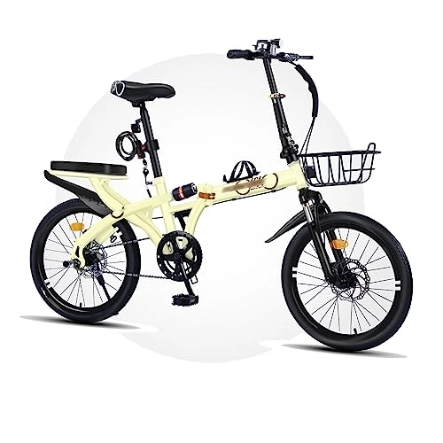 Folding Bike : RINGGLO 7 Speed Folding Mountain Bike for Adult, 20inch Dual Disc Brake High Carbon Steel Frame Mountain Bike with bicycle Complete set of accessories, for Men Women, Beige, 7 speed