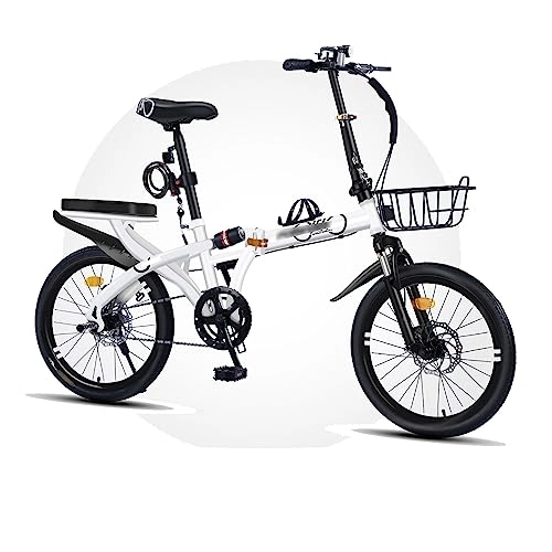 Folding Bike : RINGGLO 7 Speed Folding Mountain Bike for Adult, 20inch Dual Disc Brake High Carbon Steel Frame Mountain Bike with bicycle Complete set of accessories, for Men Women, White, single speed