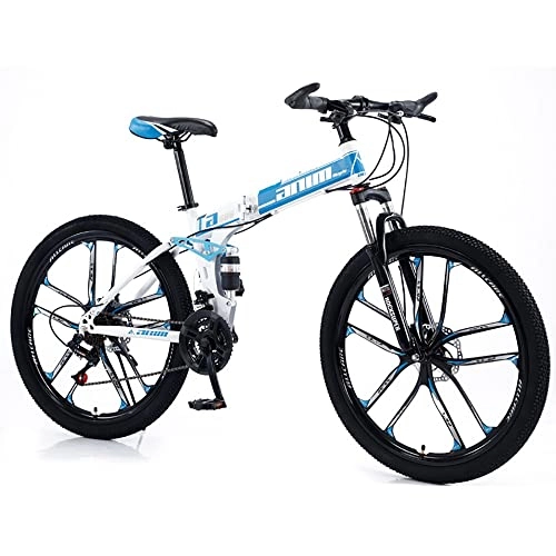 Folding Bike : RMBDD 26 Inch Folding Mountain Bike, Adult Mountain Trail Bike, 24 Speed High Carbon Steel Foldable Frame Bicycle, Full Suspension MTB ​​Gears Dual Disc Brakes for 5'3" To 5'7" Unisex