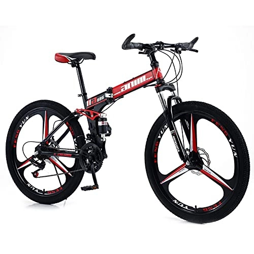 Folding Bike : RMBDD 26 Inch Folding Mountain Bike, Mountain Bicycle, 30 Speed Gear System Dual Suspension, High Carbon Steel Frame, Double Disc Brake, Bike for Men Women Students and Urban Commuters