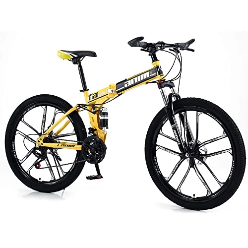 Folding Bike : RMBDD 26 Inch Wheels Folding Mountain Bike, 30 Speed MTB Bicycle with High Carbon Steel Foldable Frame, Dual Disc Brakes, Full Suspension Urban Commuter Road Bicycle for Men or Women