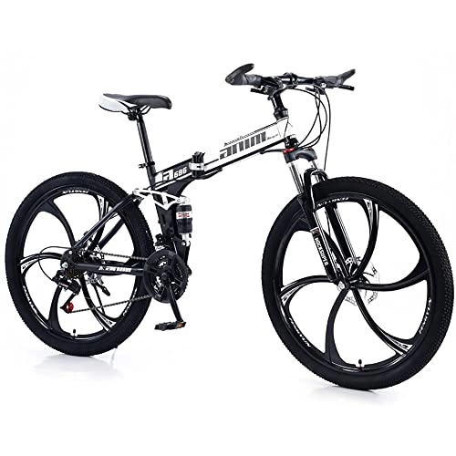 Folding Bike : RMBDD 26 Inch Wheels Folding Mountain Bike Full Suspension 24 Speed Mountain Bicycle with High Carbon Steel Foldable Frame and Double Disc Brake 24-Speed Braking System for Adults Bike