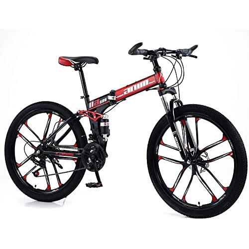 Folding Bike : RMBDD Adult Folding Mountain Bike, 21 Speed Full Suspension Mountain Bicycle, 26 Inch Wheel MTB Dual Disc Brakes Bicycle With High Carbon Steel Foldable Frame for Men or Women Bikes