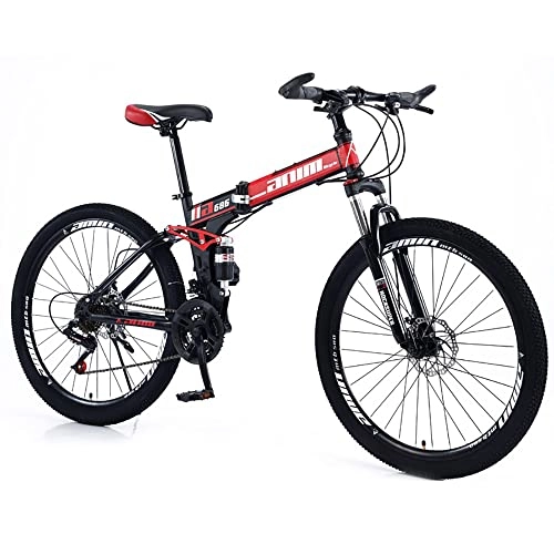 Folding Bike : RMBDD Folding Mountain Bike 26 Inch Bicycle 24 Speed Speed Dual Disc Brakes Mountain Trail Bike with High Carbon Steel Frame Front Suspension Anti-Slip Shock-Absorbing for Men and Women