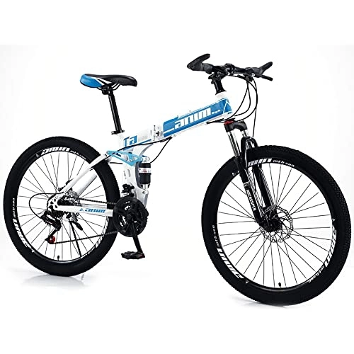 Folding Bike : RMBDD Folding Mountain Bikes 27 Speed Gear System Dual Suspension Anti-Slip Shock-Absorbing Bicycle 26 Inches Bike with High Carbon Steel Frame and Dual Disc Brake for Adult Men or Women