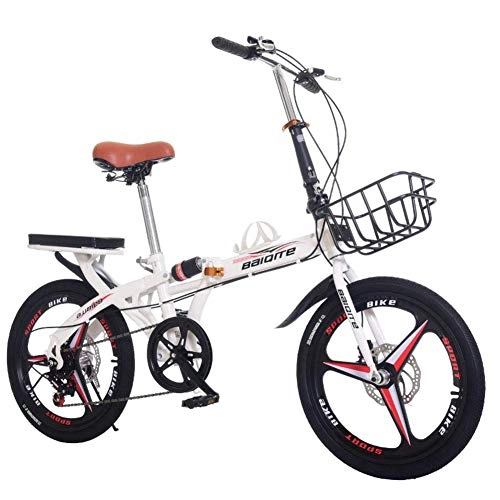 Folding Bike : Road Bike Off-road Lightweight Folding Bike Small Portable Bicycle Adult Student V-brake Ultra-light Bicycle 14 / 16 / 20 Inch AQUILA1125 (Color : White)