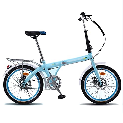 Folding Bike : Road Bikes 20-inch Foldable Bicycle Lightweight Adult Bike Student Bicycles Mechanical Double Disc Brake (Color : Blue, Size : 20 inches)