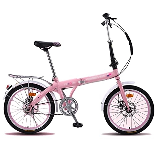 Folding Bike : Road Bikes 20-inch Foldable Bicycle Lightweight Adult Bike Student Bicycles Mechanical Double Disc Brake (Color : Pink, Size : 20 inches)