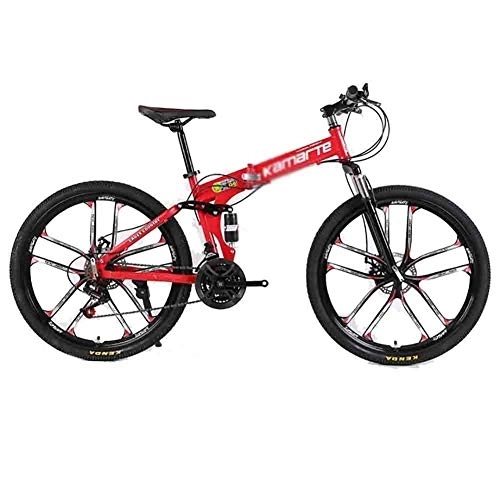 Folding Bike : Road Bikes Foldable Bicycle MTB Adult Mountain Bike Folding Road Bicycles For Men And Women 26In Wheels Speed Double Disc Brake Off-road Bike (Color : Red, Size : 27 speed)