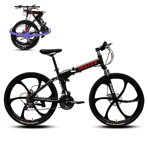Folding Bike : Rocky Green Folding Mountain Bike, High-Carbon Steel Gears Folding Bike, Dual Disc Brake Mountain Bicycle for Adults / Men / Women (Black, 26" 30 speed)