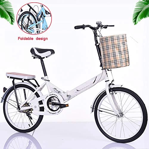 Folding Bike : Rong-- Folding Bikes Portable Student Bike for Men Women Lightweight Full Suspension Frame Bicycle 20 Inch Mini Small Bicycle Child Long Service Life of High Carbon Steel Frame, White