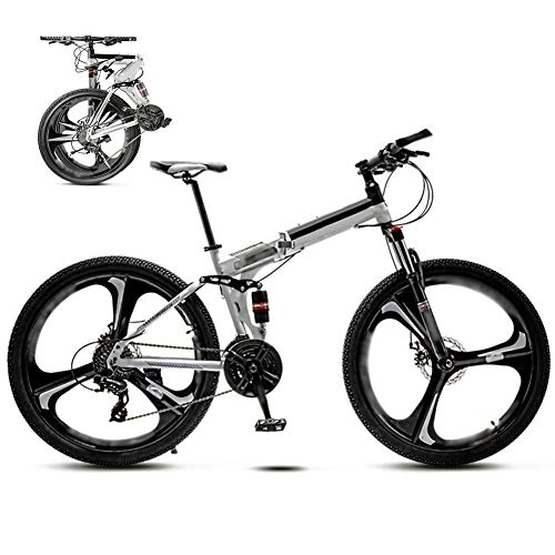 Folding Bike : ROYWY 24-26 Inch MTB Bicycle, Unisex Folding Commuter Bike, 30-Speed Gears Foldable Mountain Bike, Off-Road Variable Speed Bikes for Men And Women, Double Disc Brake / White / 24'' / A wheel