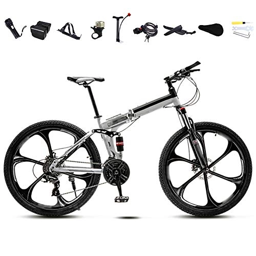 Folding Bike : ROYWY 24-26 Inch MTB Bicycle, Unisex Folding Commuter Bike, 30-Speed Gears Foldable Mountain Bike, Off-Road Variable Speed Bikes for Men And Women, Double Disc Brake / White / 24'' / B wheel