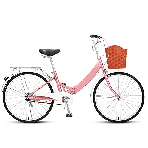 Folding Bike : ROYWY 24" Lightweight Alloy Folding City Bike Bicycle, Comfortable Mobile Portable Compact Lightweight Great Suspension Folding Bike for Men Women - Students and Urban Commuters / Pink / 24inch