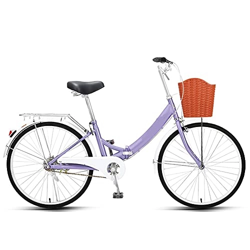 Folding Bike : ROYWY 24" Lightweight Alloy Folding City Bike Bicycle, Comfortable Mobile Portable Compact Lightweight Great Suspension Folding Bike for Men Women - Students and Urban Commuters / Purple / 24in