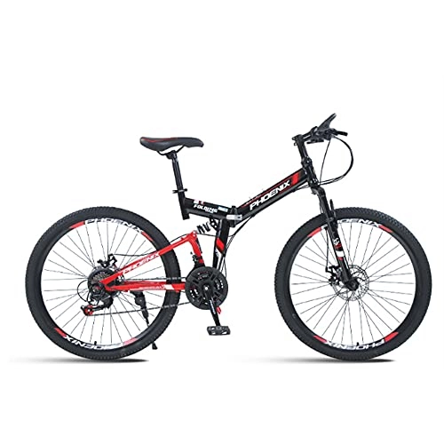 Folding Bike : ROYWY Adult Mountain Bike, Folding Bike Men'S And Women'S Front And Rear Double Shock-Absorbing Bicycle 24 Speed Adult Double Disc Brake Mountain Bike 26 Inch Black Red