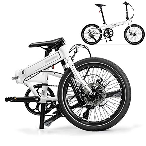 Folding Bike : ROYWY Foldable Bicycle 20 Inch, 8-Speed Folding Mountain Bike, MTB Bicycle with Double Disc Brake, Unisex Lightweight Commuter Bike / White