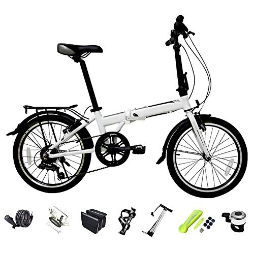 Folding Bike : ROYWY Foldable Mountain Bike, 20 Inches Off-road MTB Bike, Unisex Foldable Commuter Bike, 6-Speed Folding Shock-absorbing Bicycle / White