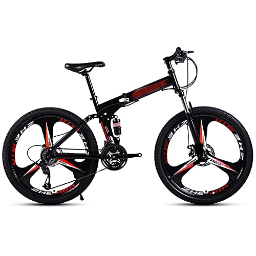 Folding Bike : ROYWY Folding Bike for Adults, 26" 21-Speed Mountain Bikes, Adult Fat Tire Mountain Trail Bike, Bicycle, High-carbon Steel Frame Dual Full Suspension Dual Disc Brake / 24inch