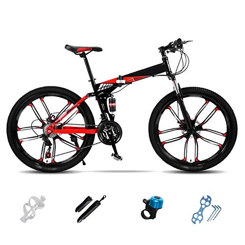Folding Bike : ROYWY Lightweight Folding MTB Bike, Foldable City Commuter Bicycles, 7 Speed Mens Womens Mountain Bike, 24 Inches 26 Inches Bicycle with Double Disc Brake / Red / 24