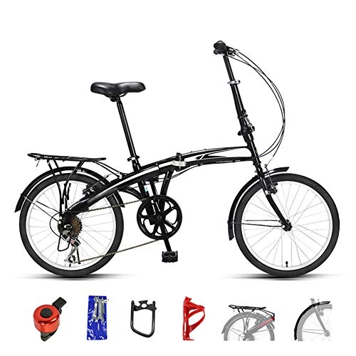 Folding Bike : ROYWY Mountain Bike Folding Bikes, 7-Speed Double Disc Brake Full Suspension Bicycle, 20 Inch Off-Road Variable Speed Bikes for Men And Women / Black White