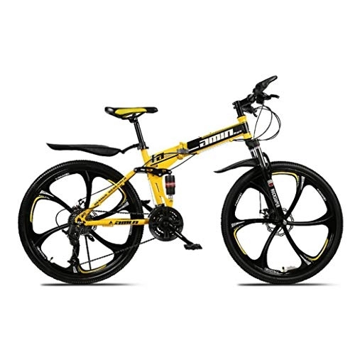 Folding Bike : RPOLY 21-Speed Mountain Bike Folding Bikes, Dual Disc Brake, Adult Folding Bicycle, Off-road Variable Speed Bike with 6-Spoke Wheels, Yellow_24 Inch