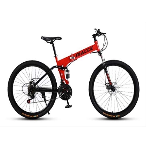 Folding Bike : RPOLY 21-Speed Mountain Bike Folding Bikes, Dual Disc Brake, Off-road Variable Speed Bicycle, Outdoor Bicycle, Red_24 Inch