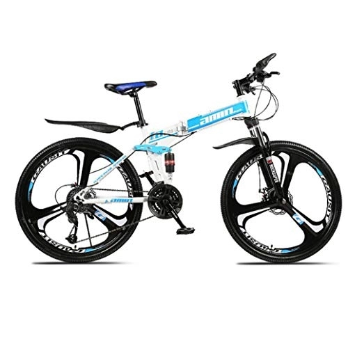 Folding Bike : RPOLY 27-Speed Mountain Bike Folding Bikes, Double Shock Absorption, Adult Folding Bicycle, Off-road Variable Speed Bike with 3-Spoke Wheels, Blue_24 Inch