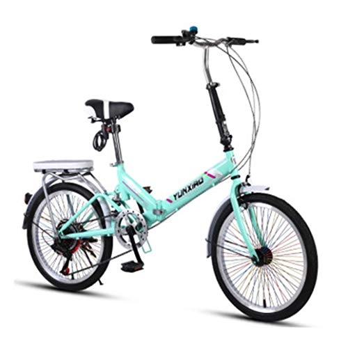 Folding Bike : RPOLY 7-Speed Folding Bike, City Folding Bike Bicycle Folding Bicycle for Adults Great for Urban Riding and Commuting, Green_20 Inch