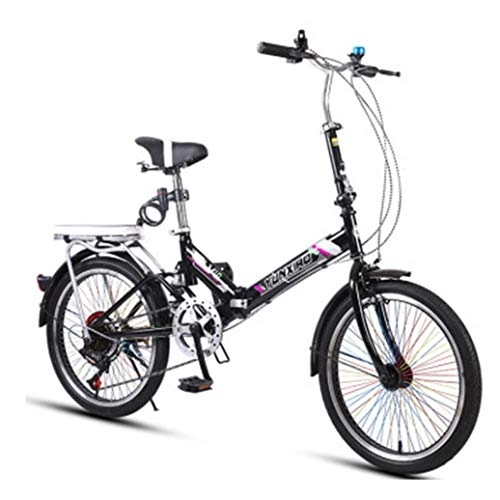 Folding Bike : RPOLY 7-Speed Folding Bike, Folding Bicycle City Folding Bike Bicycle for Adults with Anti-Skid and Wear-Resistant Tire for Adults, Black_20 Inch