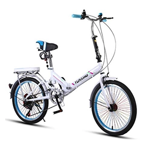 Folding Bike : RPOLY 7-Speed Folding Bike, Folding Bicycle City Folding Bike Bicycle for Adults with Anti-Skid and Wear-Resistant Tire for Adults, White_20 Inch