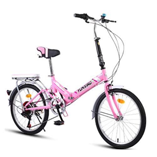 Folding Bike : RPOLY Adult Folding Bike, 7-Speed Folding Bike Foldable Compact Bicycle City Folding Bike Bicycle with Rear Carry Rack, Pink_20 Inch