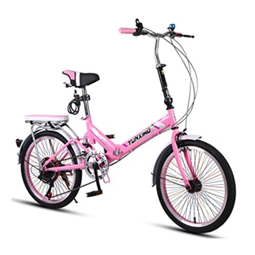 Folding Bike : RPOLY Adult Folding Bike, City Folding Bike Bicycle 7-Speed Folding Bike with Anti-Skid and Wear-Resistant Tire for Adults, Pink_20 Inch