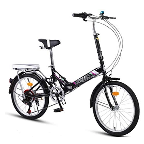 Folding Bike : RPOLY Adult Folding Bike, Foldable Compact Bicycle 7-Speed Folding Bike City Folding Bike Bicycle with Rear Carry Rack, Black_20 Inch