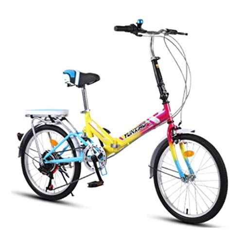 Folding Bike : RPOLY Adult Folding Bike, Foldable Compact Bicycle 7-Speed Folding Bike City Folding Bike Bicycle with Rear Carry Rack, Colorful_20 Inch