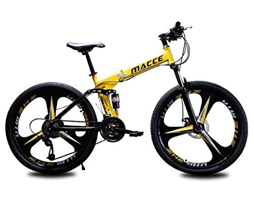 Folding Bike : RPOLY Mountain Bike Folding Bikes, 21-Speed / 24-Speed / 27-Speed, Dual Disc Brake, Off-road Variable Speed Bicycle, Outdoor Bicycle, Yellow_24Inch / 24-Speed