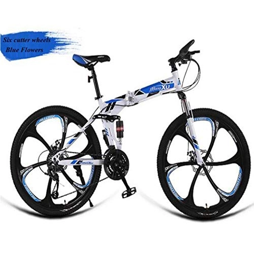 Folding Bike : RPOLY Mountain Bike Folding Bikes, 21-Speed Folding Bicycle, Dual Shock Disc Brake, Adult Off-road Variable Speed Racing Bike, Blue_24 Inch
