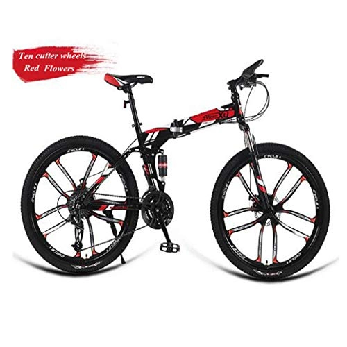 Folding Bike : RPOLY Mountain Bike Folding Bikes, Adult Folding Bike 21 Speed Folding Bicycle with Anti-Skid and Wear-Resistant Tire for Adults, Red_26 Inch