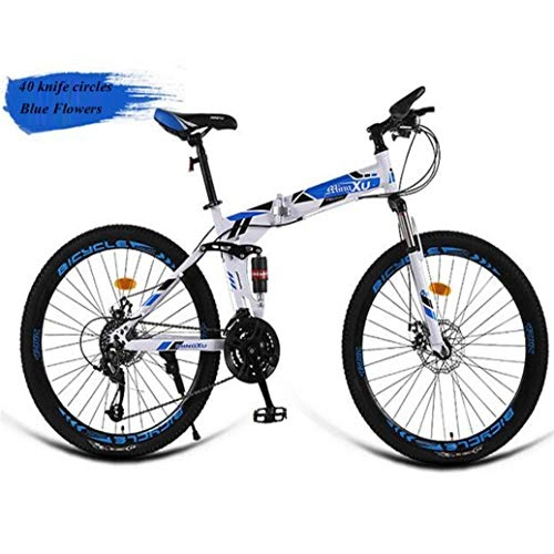 Folding Bike : RPOLY Mountain Bike Folding Bikes, Adult Folding Bike 27-speed Folding Bicycle with Fenders Great for Urban Riding and Off-road, Blue_24 Inch