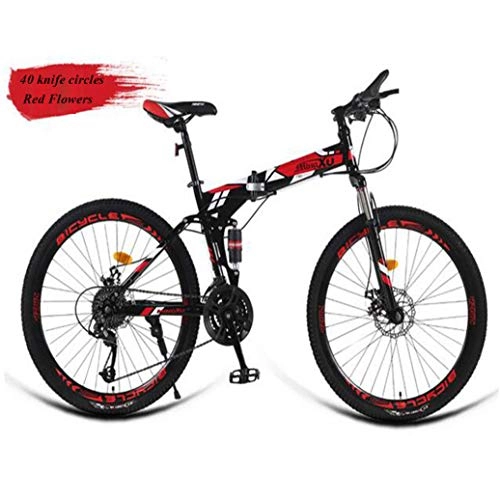 Folding Bike : RPOLY Mountain Bike Folding Bikes, Adult Folding Bike 27-speed Folding Bicycle with Fenders Great for Urban Riding and Off-road, Red_26 Inch