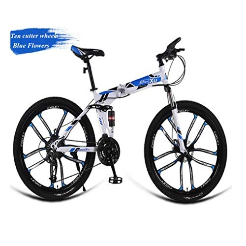 Folding Bike : RPOLY Mountain Bike Folding Bikes, Adult Folding Bike Folding Bicycle Great for Urban Riding and Commuting, Blue_26 Inch